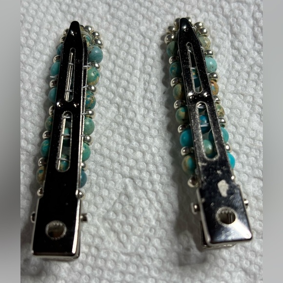 Two hair clips individually hand wrapped turquoise Jasper stones 2 inches - Picture 5 of 5